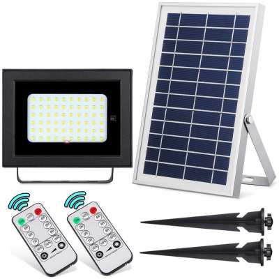 Solar Flood Light with Remote Control Sunbonar 60Leds Security Flood Light Outdoor for Business Sign Deck Pool Lawn Patio Garden